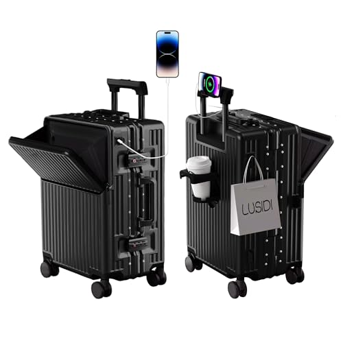 Hard Shell Luggage 24 Inch Travel Luggage, Carry-On Luggage Spinner TSA with Lid, ABS Aluminum Frame，Lightweight Travel Luggage 20'' 24'' 26''Carry-On (upgraded black, 24 inch)