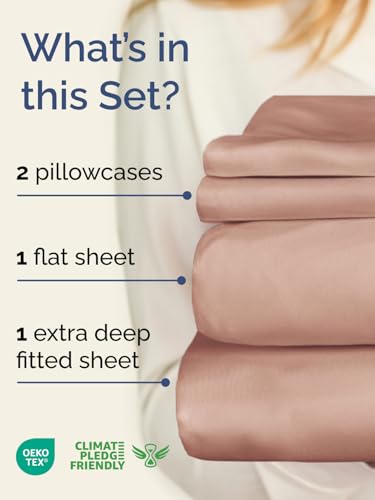 Image of Extra Deep Twin Sheet Set - 4 Piece Breathable and Cooling Sheets - Mauve | Hotel Luxury Bed Sheets Set, Easy & Secure Fit, Ultra-Soft, Wrinkle & Fade Free, Comfy Sheets Set with Extra Deep Pockets
