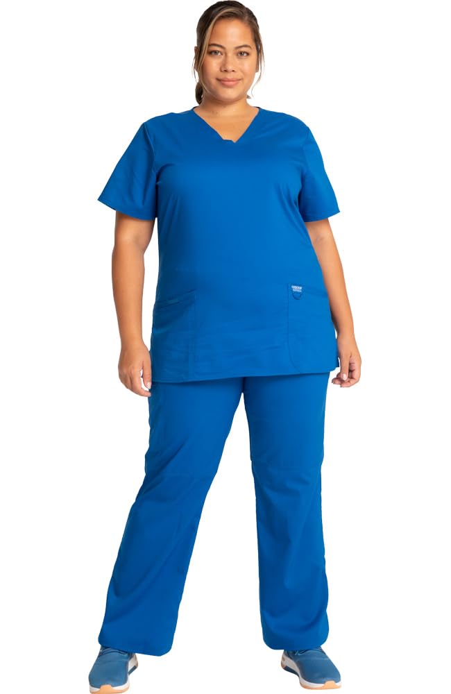 Cherokee Damen-Schlupfkasack, Arbeitskleidung Revolution WW620, V-Ausschnitt, mittelhohe Taille, moderat, ausgestellter Kordelzug, Königsblau, Größe M Top/S Hose