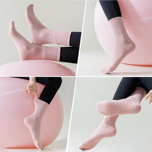 Toamour Pilates Socks With Grips For Women, 4 Pairs Non Slip Yoga Socks, Athletic Crew Socks Ballet Barre Dance Workout Socks thumb #5