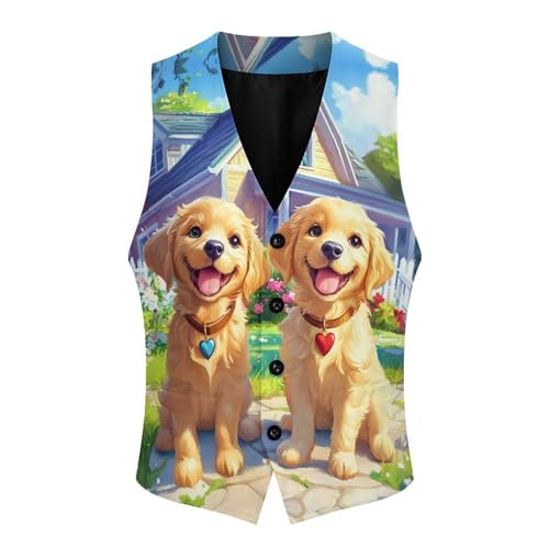 Cute Gold Retriever Dogs Men's Suit Vests Dress Vest V-Neck Waistcoat Slim Business Formal with Pocket4