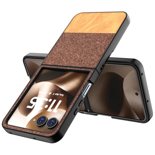 Image of Kapa Soft Fabric & Leather Hybrid Protective Back Cover for Moto Razr 60 /50 | Shockproof Slim Hard Anti Slip Back Case (Brown)