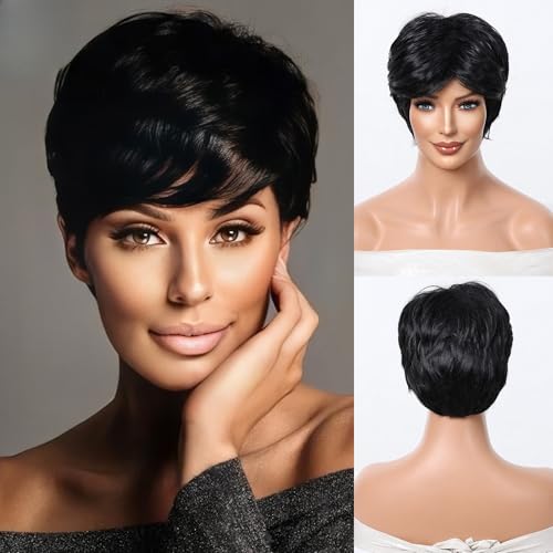 Phloxyn Short Pixie Cut Real Hair Wigs Human Hair with