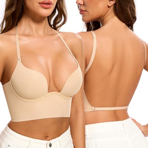 Low Back Bras for Women-Seamless Invisible Backless Bra-Secret Plunge Bra Lightly Lined Multiway Open Back Halter Bras2