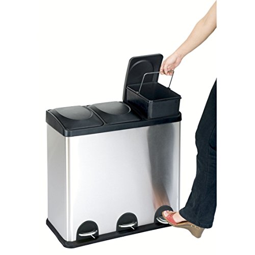 The Step N' Sort 16-Gal. 3-Compartment Stainless Steel Trash and Recycling Bin