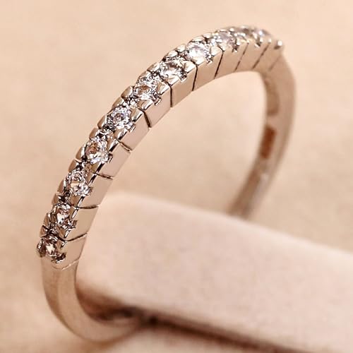 Platinum Plated/Rose Gold Plated Half Eternity Band Ring 2mm White/Purple/Red Zircon Stackable Wedding Engagement Ring for Women’s Birthday Anniversary