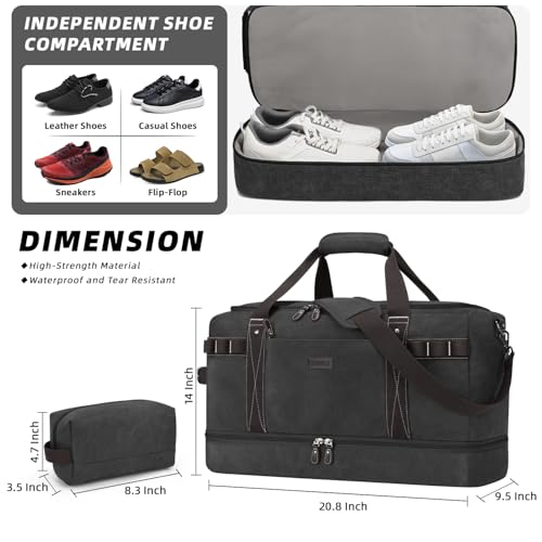ZOMFELT Travel Duffle Bag for Men Women, Waterproof Canvas Overnight Duffel Bag with Removable Dividers & Shoe Compartment3