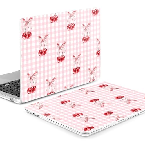 Image of MEEgoodo Case for M5 /M4 /M3 /M2 MacBook Air 13 inch 2026 2025 2024 2022, Fit Model A3449 /A3240 /A3113 /A2681, Case Compatible with MacBook Air 13.6-inch, Pink Checkerboard&Cherries