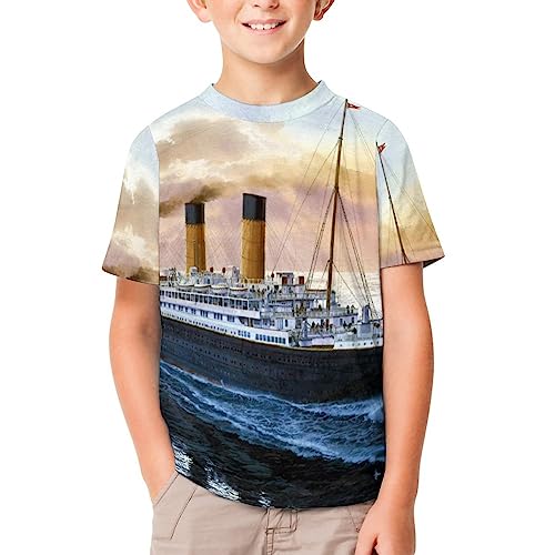 Retro Titanic Famous Old Historic Pullover T-Shirt for Boys Girls Short Sleeve Crewneck Shirts Casual Tee Top 130CM