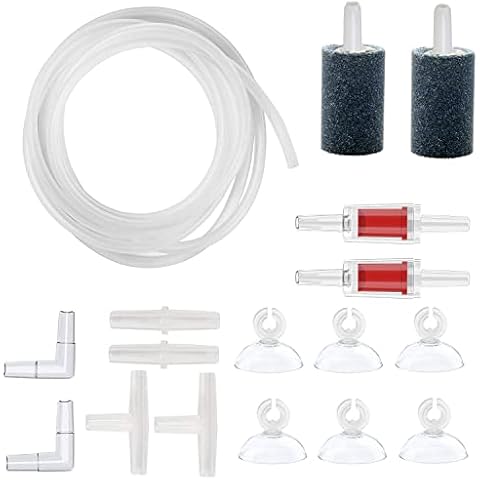 Craftsboys Aquarium 4m Airline Tubing Standard Air Pump Accessories Set with Air Stone Cylinders Connectors Suction Cups and Check Valves for Fish Tank Aeration Setup Cover