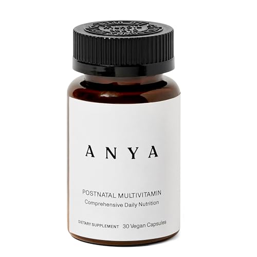 ANYA Postpartum Multivitamin, Postnatal Vitamin for Women Breastfeeding, 30 Capsules - Vitamins A, C, D3, Zinc, B12, Biotin, Folate and Iron - 100% Vegan, Non-GMO, Gluten Free, Baby Shower Gifts