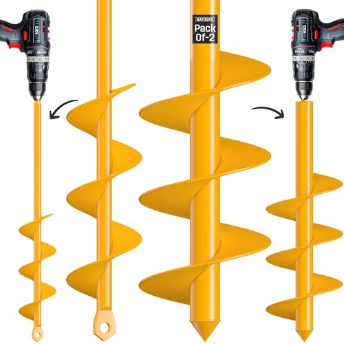 NAFOGAR Garden Auger Drill Bit for Planting - Pack of (2) - 1.6”x16.5” & 3.5”x16” – Garden