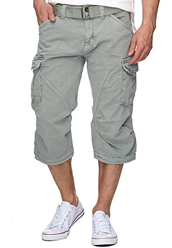 Indicode Herren Nicolas Check 3/4 Cargo-Shorts inkl. Gürtel | Herrenshorts aus Baumwolle Lt Grey, M