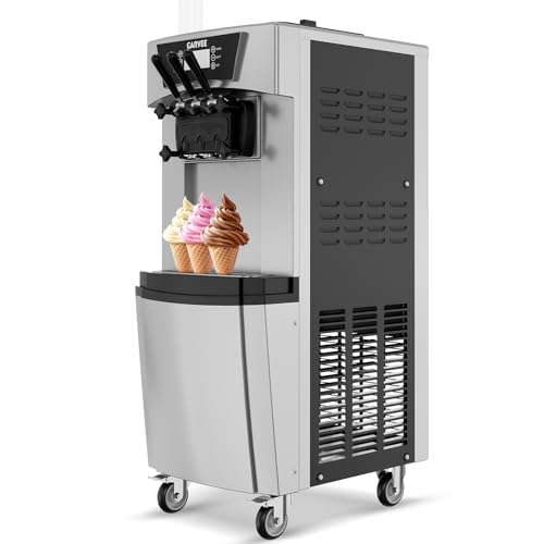 GarveeLife Commercial 2+1 Flavors Soft Serve Ice Cream Machine - 5.8-8 Gal/Hr, 2200W Vertical Design with LCD Display, Auto Clean & High Productivity | Perfect for Restaurants