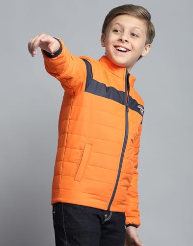 Image of Monte Carlo Boys Printed Orange Mock Neck Full Sleeve Jacket