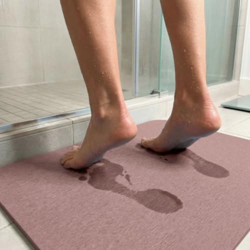 Image of Stone Bath Mat | Diatomaceous Earth Non-Slip Quick Drying Bathroom Floor Mat | Super Absorbent Bathtub & Shower Mat | Odor Free, Safe & Clean for Bathroom & Kitchen (Pink, 29.5 x 39.5 cm)