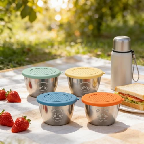 Image of STARFLYER Stainless Steel Sauce Cup with Lid, Small, Silver, Leak-Proof,50g, for Salad, Chutney, Tiffin, Lunch, Travel (1)