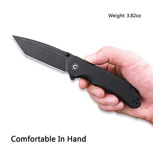CIVIVI Brazen Folding Pocket Knife,3.5-Inch Tanto D2 Plain Blade,G-10 Outdoor Camping Hiking Knife with Thumb Studs and Flipper opener,Unique Tool Gift for EDC Men Women C2023C (Black) - Image 5