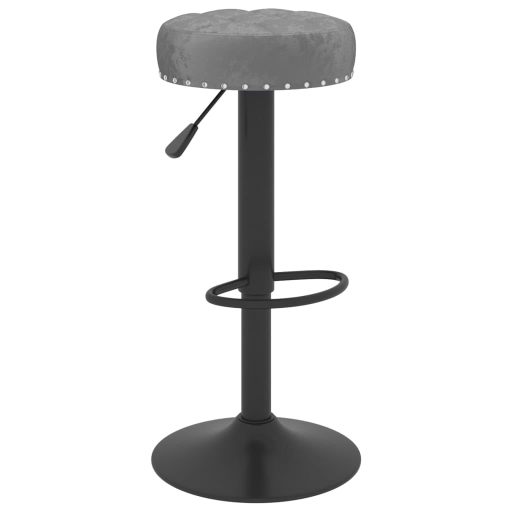 Lot de 2 tabourets de bar rembourrés en velours gris foncé, réglables en hauteur avec repose-pieds, pivotant à 360 degrés, cadre en acier revêtu par pulvérisation, idéal pour cuisine, salle à