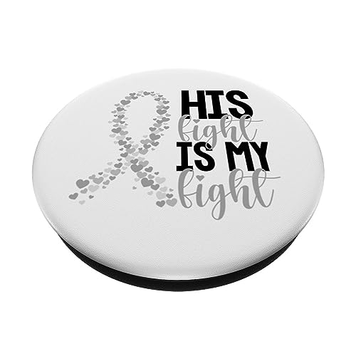 His Fight Is My Fight Warrior Pearl Ribbon Lung Cancer PopSockets Swappable PopGrip, Black - Image 2