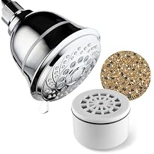 Hotel Spa AquaCare Filtered Shower Head Large 4 Inch Chrome Face 6 Setting Showerhead with Enriched KDF Shower Filter Cartridge Inside