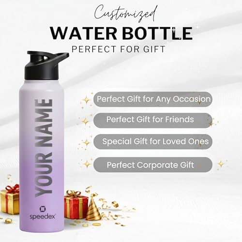 Image of Speedex Engraved Name Stainless Steel Sipper Water Bottle 1 Ltr - Customised Personalised Bottle for Kids & Adults, School, Gym, Sports, Black, Set of 1 (Dual Purple, Set Of 1)