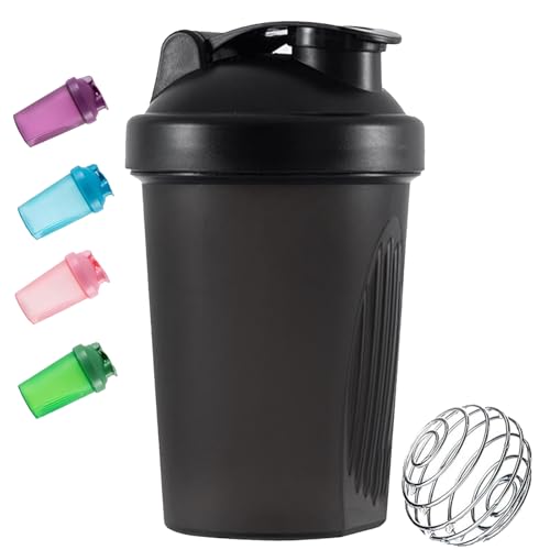 Toced 400ml Protein Shaker Bottle with Mixball Leak-Proof Gym Shaker Cup BPA-Free Plastic Blender Bottle for Pre Workout & Fitness Supplements (Black)