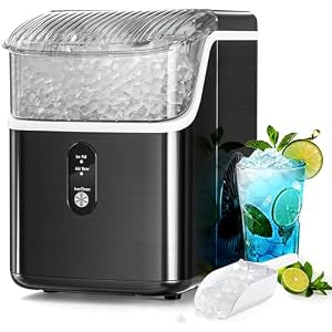 Antarctic Star Nugget Ice Makers Countertop, Portable Ice Machine with Ice Scoop & Basket, 34Lbs/24H, Self-Cleaning, One Click Operation for Camping/RV/Party (Stainless Steel Black)