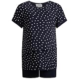 Herzmutter Stillpyjama - Umstandspyjama Kurz - Still Schlafanzug Sommer - Pyjama-Set für Schwangere - Krankenhaus-Wochenbett - Schwangerschaft-Stillzeit-Stillfunktion - 2650 (L, Blau/Blatt)