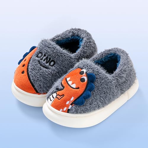 Boys Girls Plush Dinosaur Slippers Cute Cartoon Non-Slip Fleece Slippers Fall Winter Warm Soft Cozy Sandals2
