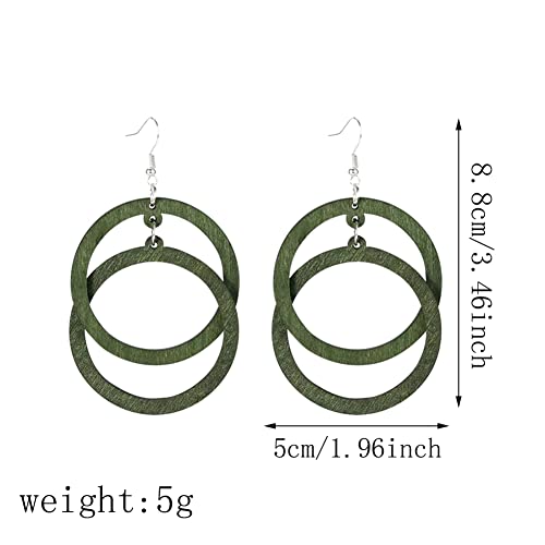 Bohemian Unique Handmade Wooden Hoop Splicing Earrings Retro Statement Colorful Contrast Wood Geometric Lightweight Dangle Drop Earrings for Women2