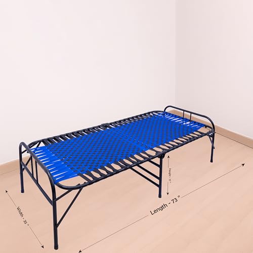 Image of Casa Copenhagen, Portable Single Folding Bed Heavy Duty Metal Cot Khat for Sleeping Bed Space Saving Design Sturdy Synthetic Niwar feet - Aqua Blue & Charcoal Black