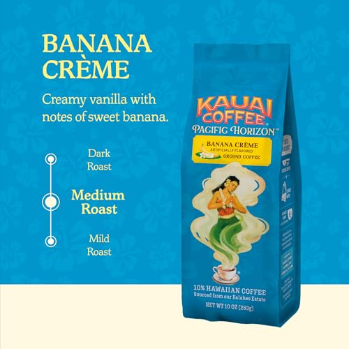 Kauai Coffee Ground Coffee – Smooth, Rich – Banana Flavor with Creamy Vanilla – Arabica Coffee, 10% Hawaiian with No Bitterness – Banana Crème, 1 Pack of 10oz
