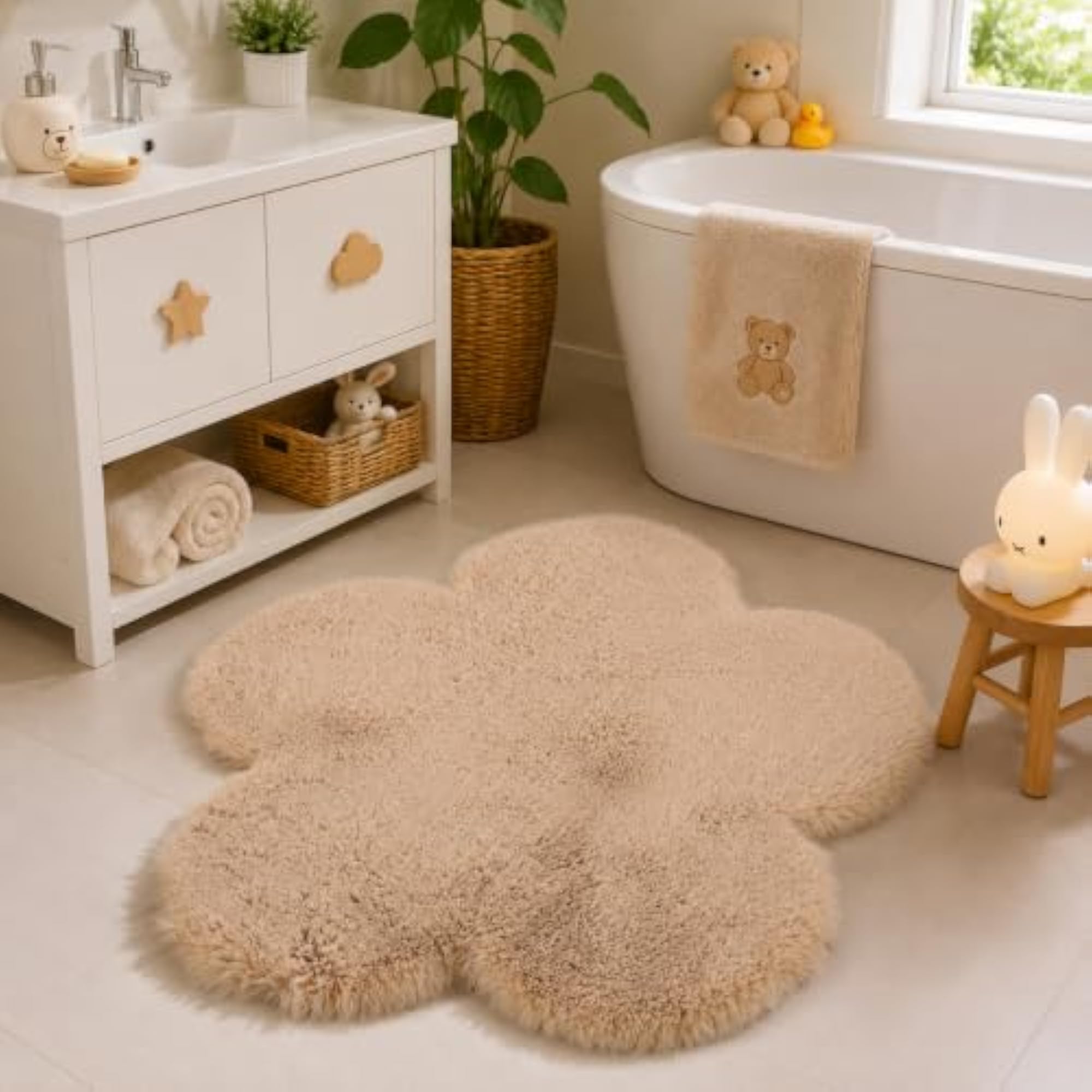 Soft Rabbit Fur Bath Mat, Ivory