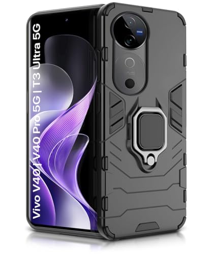 Image of WOW IMAGINE Shock Proof Back Case Mobile Cover for Vivo V40 | V40 Pro 5G | T3 Ultra 5G | Back Cover Case (Tough Armor | Hybrid PC + TPU | Ring Holder & in-Built Kickstand | Black)
