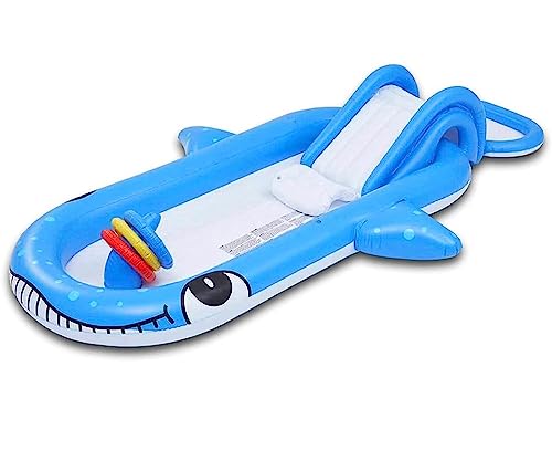 Piscine gonflable avec toboggan aquatique rose de 245x157x21 cm pour jardin