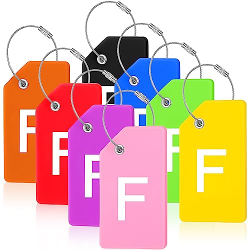 Sweetude 8 Pcs Luggage Tags Silicone Steel Loop, Letter F, Colorful