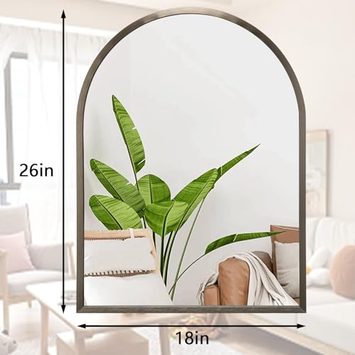Image of Arched Metal Framed Wall Mirror, Large 26 inchx18 inch Aluminum Alloy Bathroom Mirror for Wall, for Bedroom, Entryway, Living Room Vanity Coffee