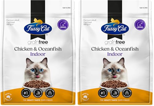 Fussy Cat Grain Free Adult Dry Cat Food, Chicken & Oceanfish 500g - Australian Made with Complete & Balanced Nutrition, Fibre Support for Hairball Reduction (Pack of 2)