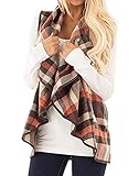 Womens Buffalo Plaid Vest Sleeveless Cardigans Vest Casual Lapel Open Front Plaid Vest Jacket Coat with Pockets Khaki