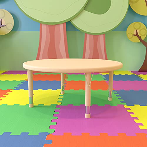 Flash Furniture Wren 45 Round Natural Plastic Height AdjusTable with Rounded Safety Corners Activity Table with Rounded Safety Corners
