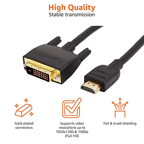 Amazon Basics HDMI to DVI Adapter Cable, Bi-Directional 1080P, Gold-Plated Connectors, 10 ft/3 m, Black (Pack of 2) view 3
