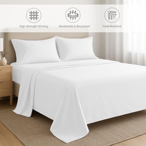 Image of Haus & Kinder Luxury 300 TC Cotton Bedsheet for King Size Bed Premium Double Bed Sheet with 2 Pillow Covers, Pure Cotton Fabric Lavender Fog Bedsheet