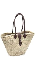 Amazon.com: FRENCH BASKET Straw Beach Tote Bag with Leather Handles ...