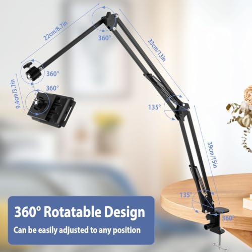 Uchwyt do tabletu, do łóżka, obracany o 360°, stojak na tablet, regulowany uchwyt na telefon komórkowy, uchwyt na tablet ze stabilnym metalowym ramieniem, kompatybilny z iPad Mini tabletami 4,7-7"