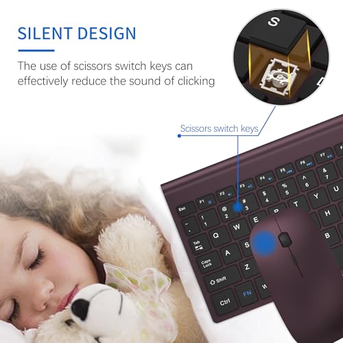 Image of Wireless Keyboard and Mouse Ultra Slim Combo, TopMate 2.4G Silent Compact USB 2400DPI Mouse and Scissor Switch Keyboard Set with Cover, Batteries Included, for PC /Laptop /Windows /Mac - Wine Black