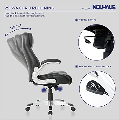 Nouhaus-Posture-Ergonomic-PU-Leather-Office-Chair-Click5-Lumbar-Support-with-FlipAdjust-Armrests-Modern-Executive-Chair-and-Computer-Desk-Chair-Black