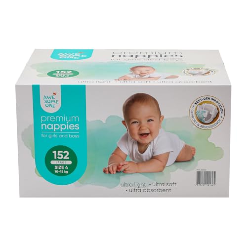 152PK Awesome One Ultra Absorbent Unisex Baby Nappies Diaper 10-15kg Size 4
