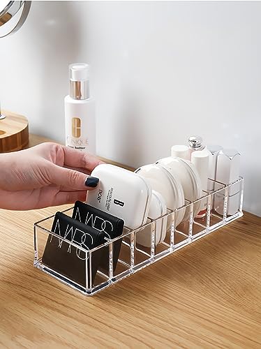 ROWNYEON Clear Acrylic Compact Makeup Organizer Blushes Highlighters Eyeshadow Lipsticks Makeup Organizer 8 Spaces Clear Makeup Drawer Organizer Countertop Makeup Holder Organizer for Vanity