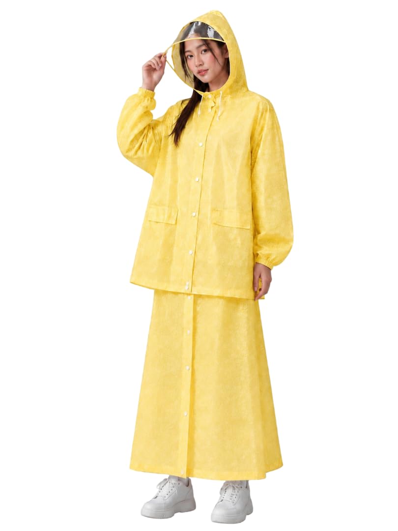 Krystle Women’s Waterproof Raincoat with Skirt Set | Hooded Rain Suit with Transparent Visor | Full-Length Rain Wear for Monsoon & Outdoor Use (Yellow,Multisize)-picture-13
